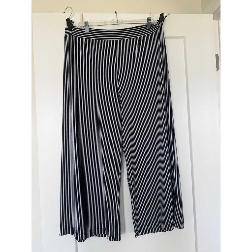 Adrianna Papell XL Navy Blue White Striped Wide Leg Cropped Pants AD1S301249